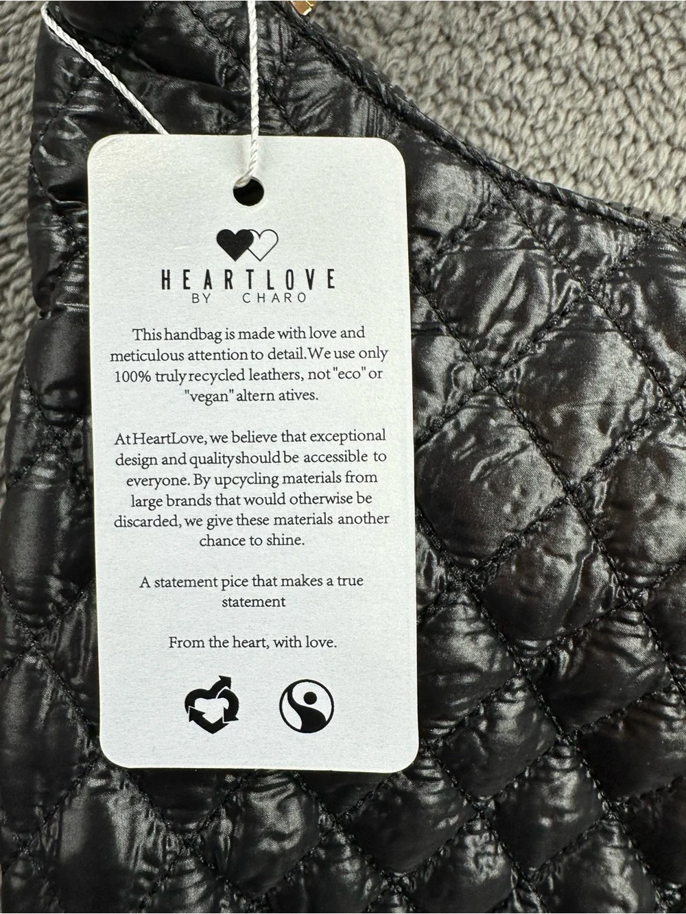 Heart Love by Charo Black Quilted Shoulder Hobo Bag New